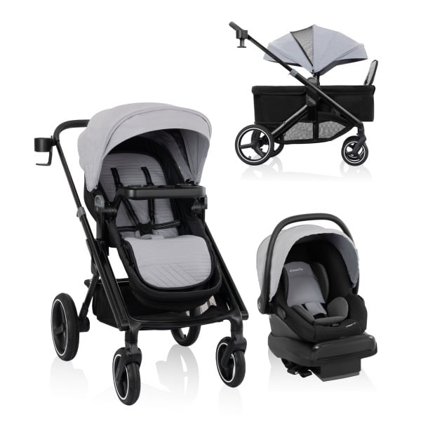 Evenflo Transformer Stroller to Wagon Travel System Featuring LiteMax NXT Infant Car Seat (Fog Gray)