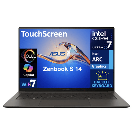 ASUS Zenbook S 14 AI PC Laptop 14.0in Touchscreen OLED 2.8K Display (Intel Ultra 7-258V, 32GB LPDDR5X, 4TB PCIe SSD, Intel Arc, Backlit KB, 2 Thunderbolt 4, WiFi 7, Webcam, Bluetooth 5.4, Win 11 Home)