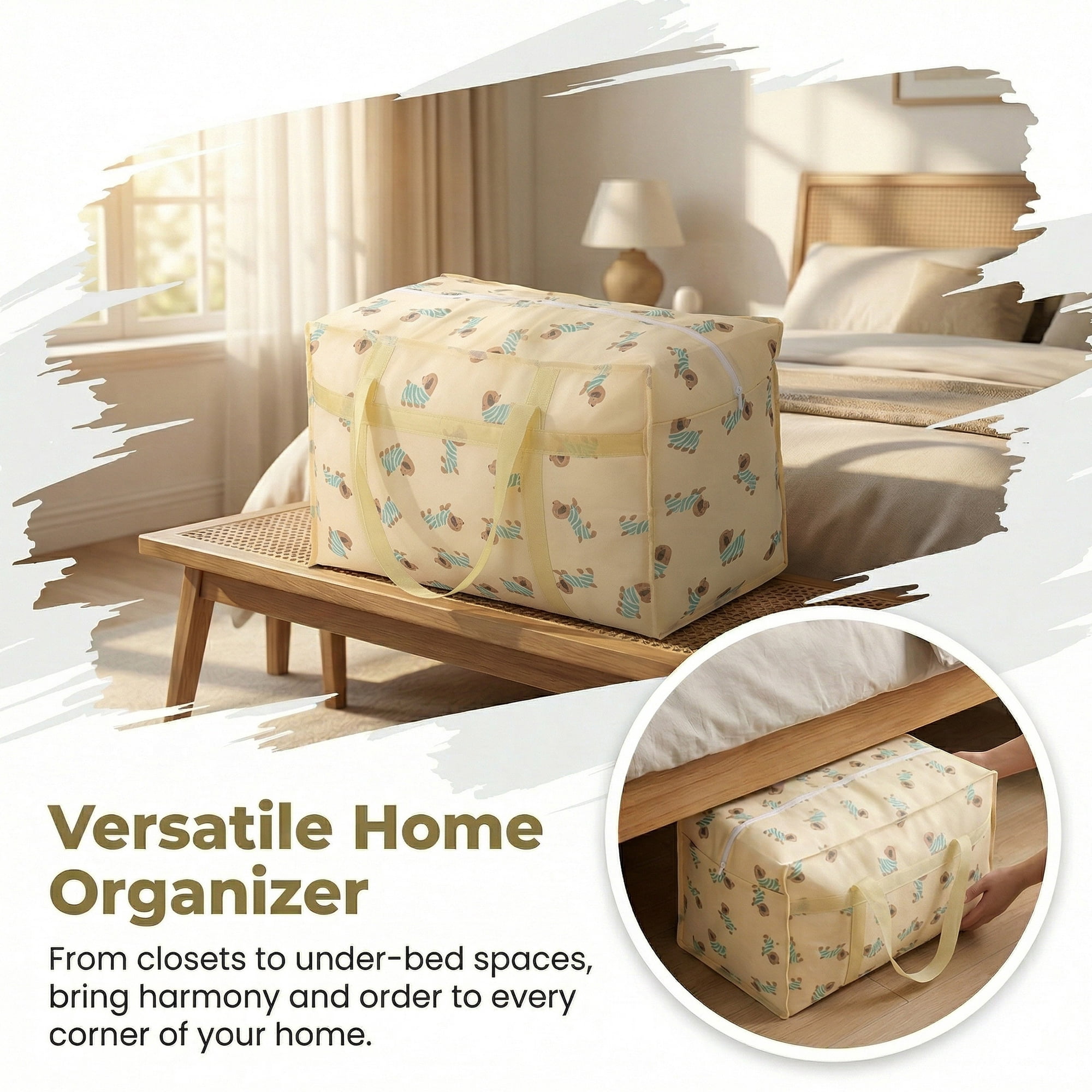 Unique Bargains Floral Clothes Storage Bags for Organizing Clothing Beige 19.7"x11.8"x9.8"