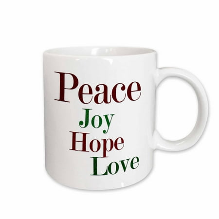 

3dRose Peace Joy Hope Love Words In Red and Green Glitter Effect Ceramic Mug 15-ounce