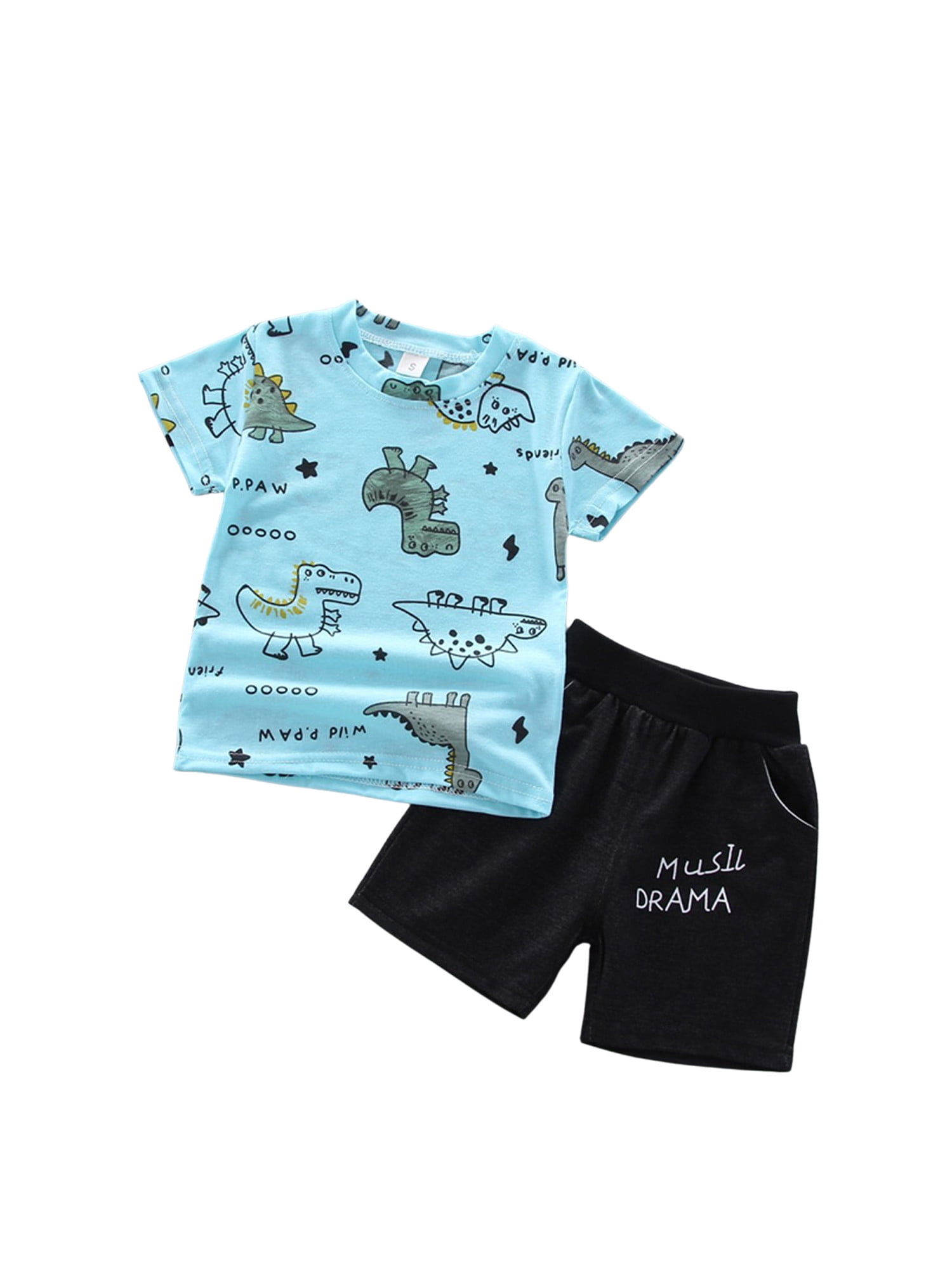Binwwede Binwwede Boys Summer Pajamas Cartoon Pattern Round Neck Short Sleeve Top And Shorts Suit Mhx Walmart Com Walmart Com