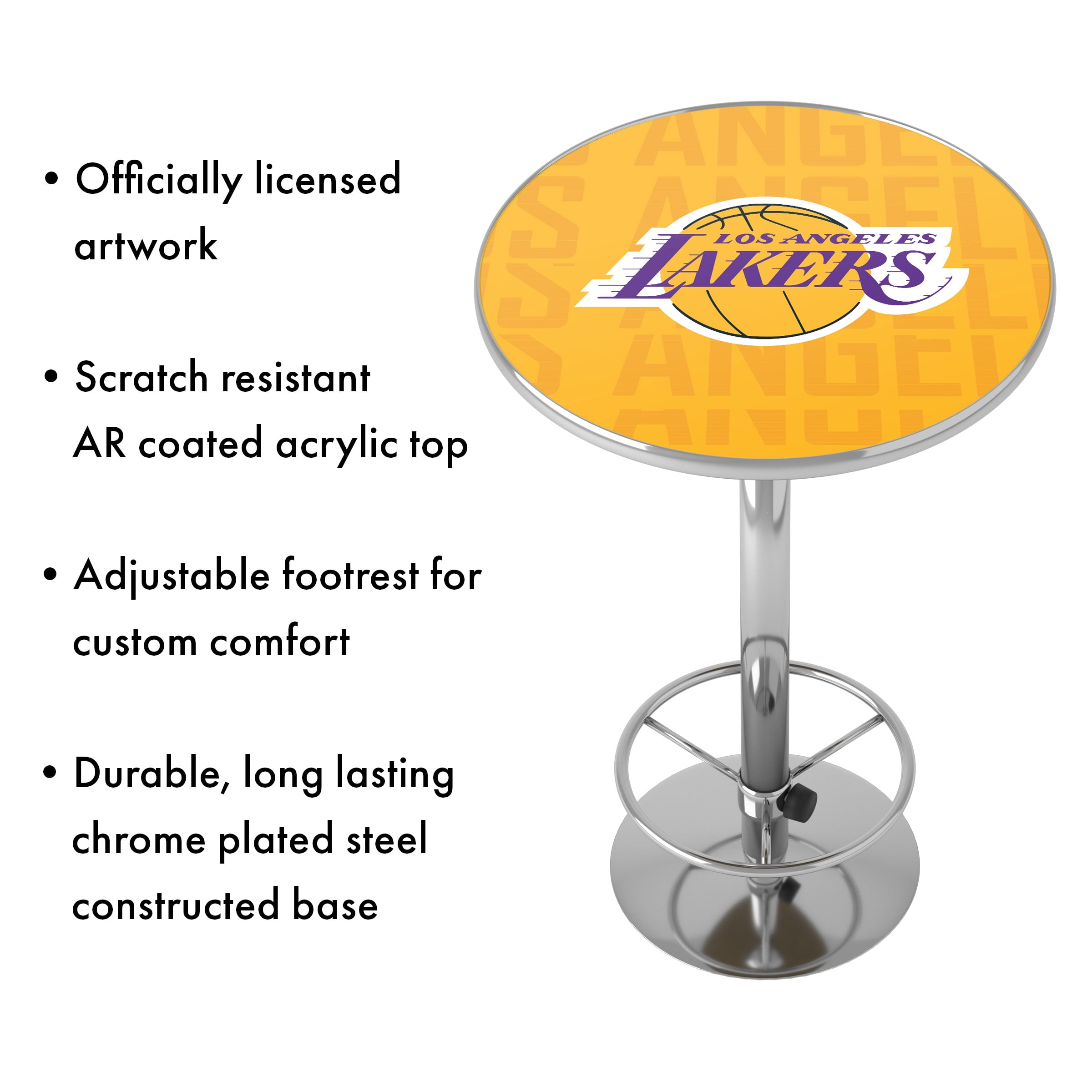 Los Angeles Lakers City Bar Table with Adjustable Footrest and Acrylic Top