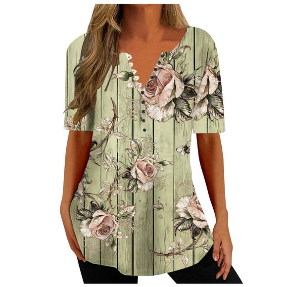 Birdeem Womens Fashion V-neck Print Casual Loose Short Sleeve Top Short Sleeve V-neck Top/Shirt