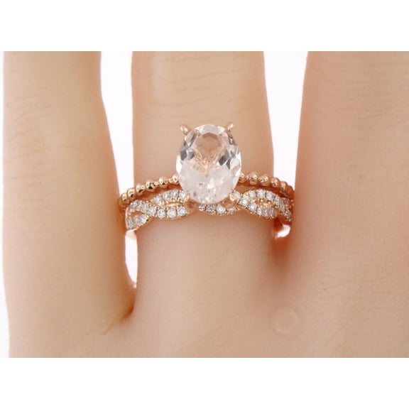 HeartsAndYou 3ct Natural Morganite Bridal Set Solitaire Ring Band 100% 14k SOLID Rose Gold