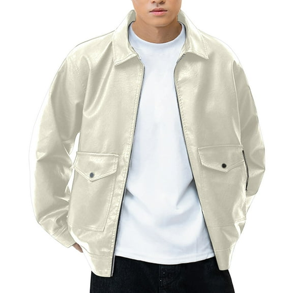 FYEGRE Men's Versatile Slim Fit Motorcycle Leather Jacket For And All Day Comfortable Wear White XXXXXXXXL
