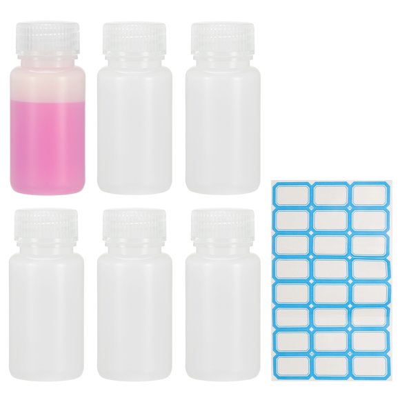 Uxcell 6Pcs Plastic Reagent Bottles, 2.1oz Laboratory Grade Chemical Sample Bottles HDPE Leak-Proof Liquids Storage Containers for Lab Reagents Travel Toiletries, Semi Transparent