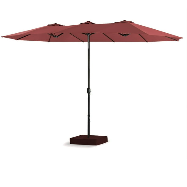 15 Ft Double Sided Outdoor Market Umbrella 12 Ribs Crank System 100 Polyester Base Included Red Walmart Com Walmart Com