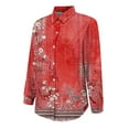 thumbnail image 6 of Women Cotton Shirt Printed Fashion Button Down Shirts Casual Tops Long Sleeve Blouse Red, 6 of 7