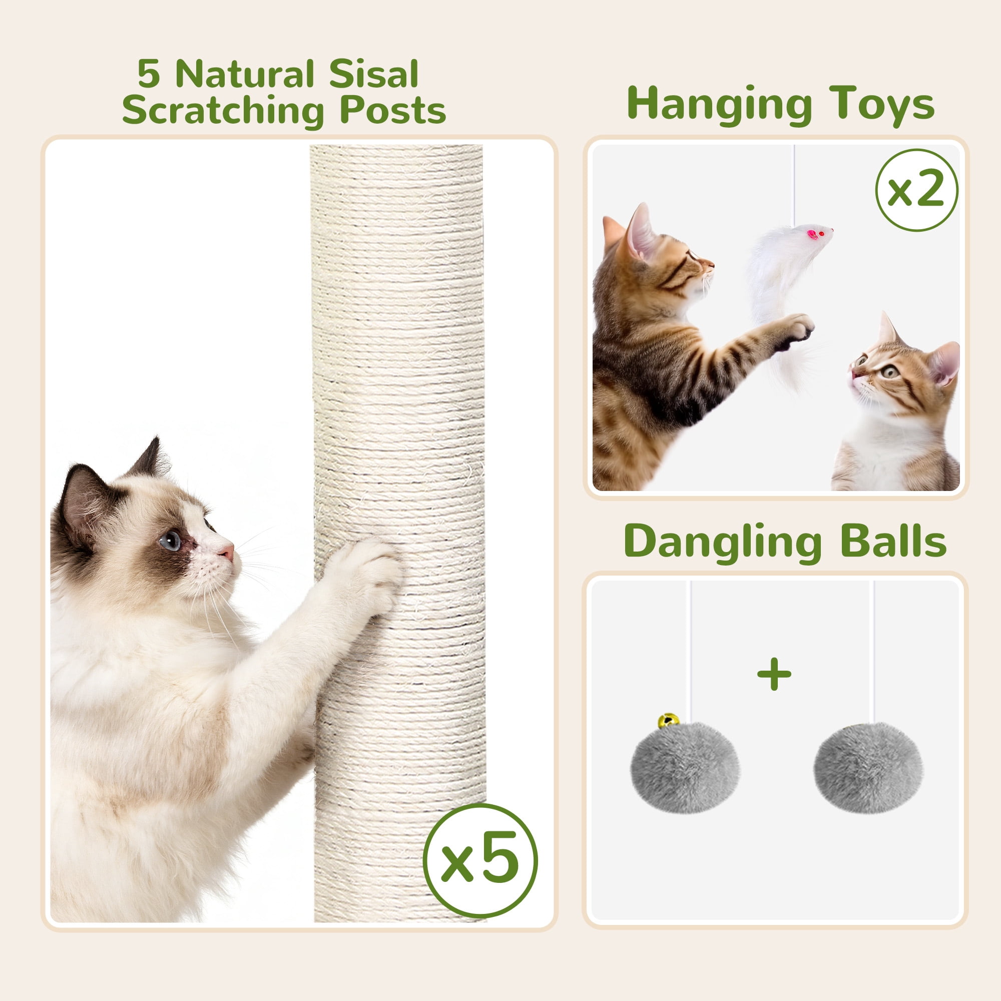 Globlazer Heavy Duty Cat Tree 78 inch Sturdy Cat Tower for 20lbs Large Adult Cats, Symmetrical Aesthetic Big Cat Tree with Extra Large Platform, F78C, Light Grey