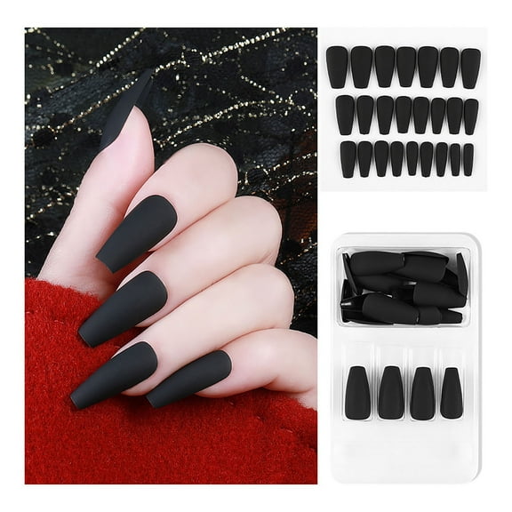 No Reason Sale Awwp Black 1*Box of False Nails Deep Discounts Fake Matte Nails Tips Press on Long False with Glue Coffin Full Cover, Fake Nails High Quality Fake Nails