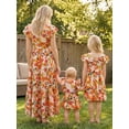 thumbnail image 3 of Mommy and Me Dresses Grapefruit Print Ruffle Sleeve V-Neck Family Matching Dress Outfits, 3 of 10