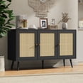 thumbnail image 3 of Modern Boho Style Black Rattan Sideboard Buffet Cabinet – 47.2" Storage Credenza, 3 Doors, Adjustable Shelves – Multi-Use for Dining Room, Kitchen, Living Room, Entryway, Coffee Bar – Black Color, 3 of 8