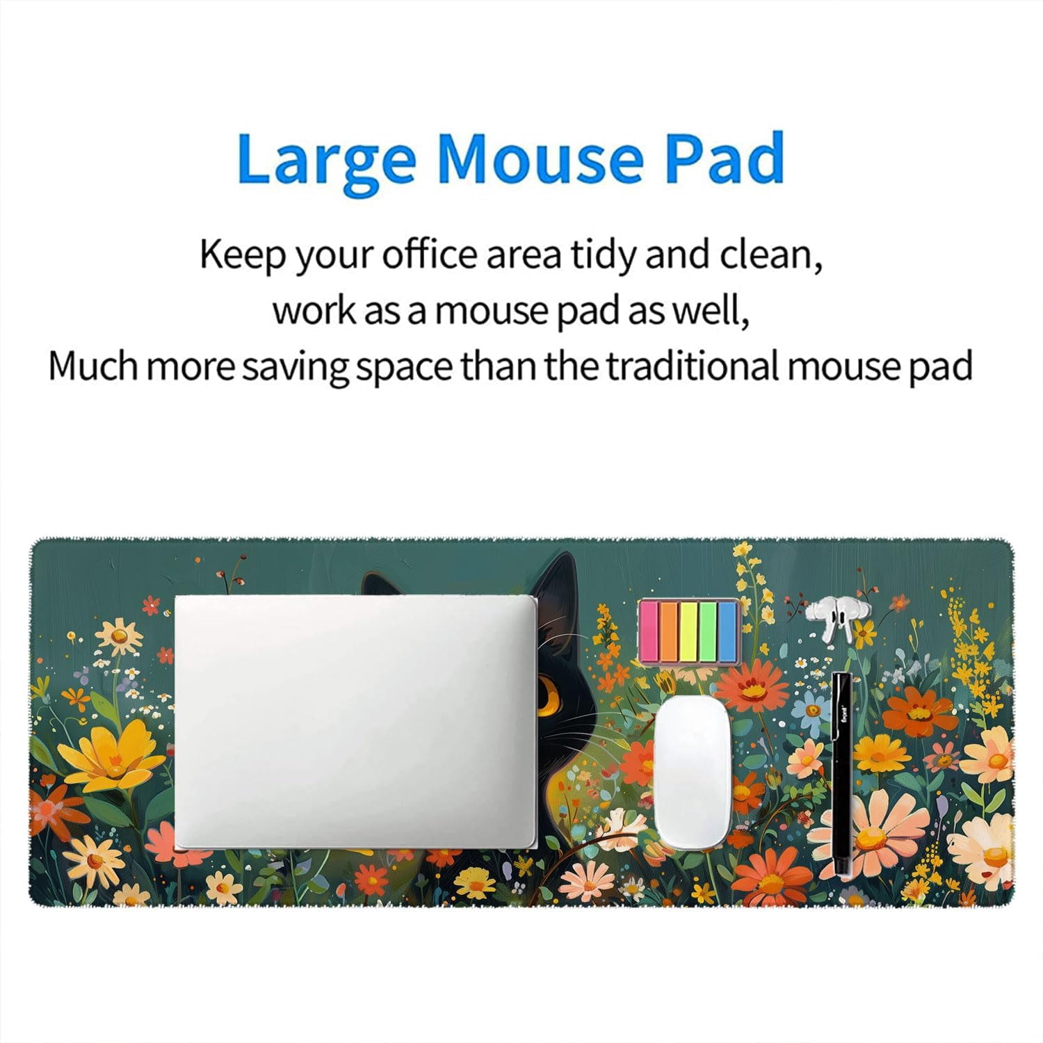 Anime Black Cat Desk Pad Mouse Pad Cute Funny Mousepad XL Large Gaming Mouse Pad Laptop Keyboard Mat Desk Pad Office Home Decor for Women Girl 31.5"x11.8"