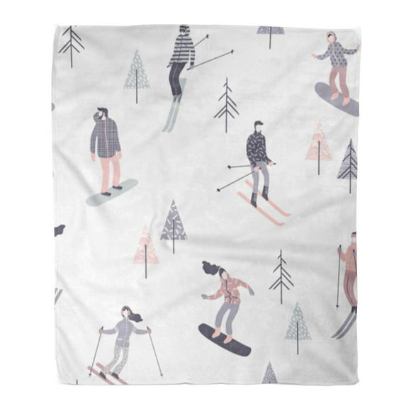 JSDART Throw Blanket Warm Cozy Print Flannel Skiers and Snowboarders Sports Men Women in The Ski Resort Retro Comfortable Soft for Bed Sofa and Couch 50x60 Inches