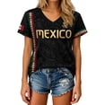 thumbnail image 2 of Womens Soccer Shirt Mexico Raglan Tops Short Sleeve Summer Fashion V Neck Printed T Shirt Top Sports Fan Casual Tops Tee L, 2 of 4