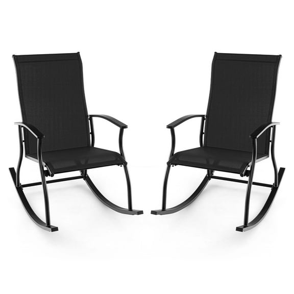 Gymax Set of 2 Outdoor Rocking Chair Patio Rocker w/ Breathable Fabric Black