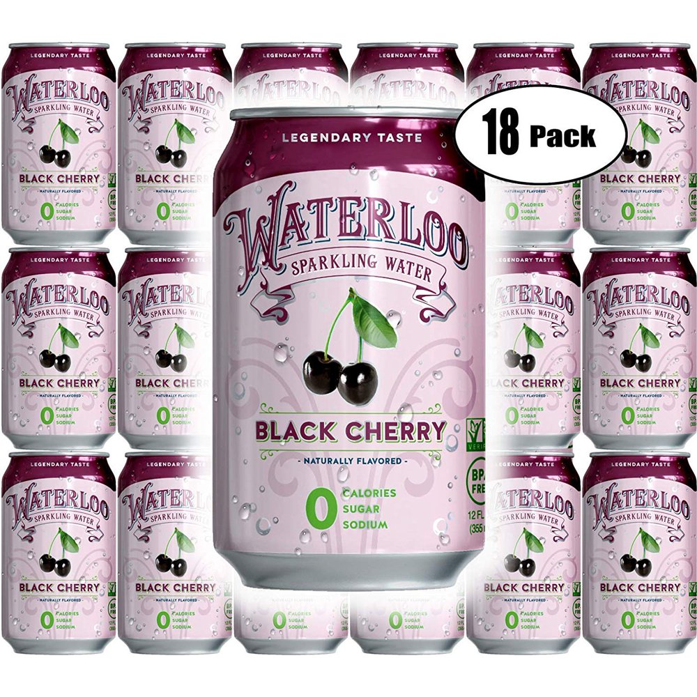 Waterloo Black Cherry Sparkling Water, 12 Fl Oz Can (Pack of 18