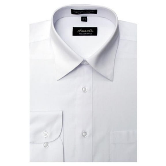 Amanti CL1003-20x34-35 Amanti Mens Wrinkle Free Solid White Dress Shirt - White-20 x 34-35