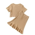 thumbnail image 2 of Girl’s Outfits Two Piece Suit Fashion Solid Color Short Sleeve T-shirt and Ruffles Short Skirt, 2 of 9