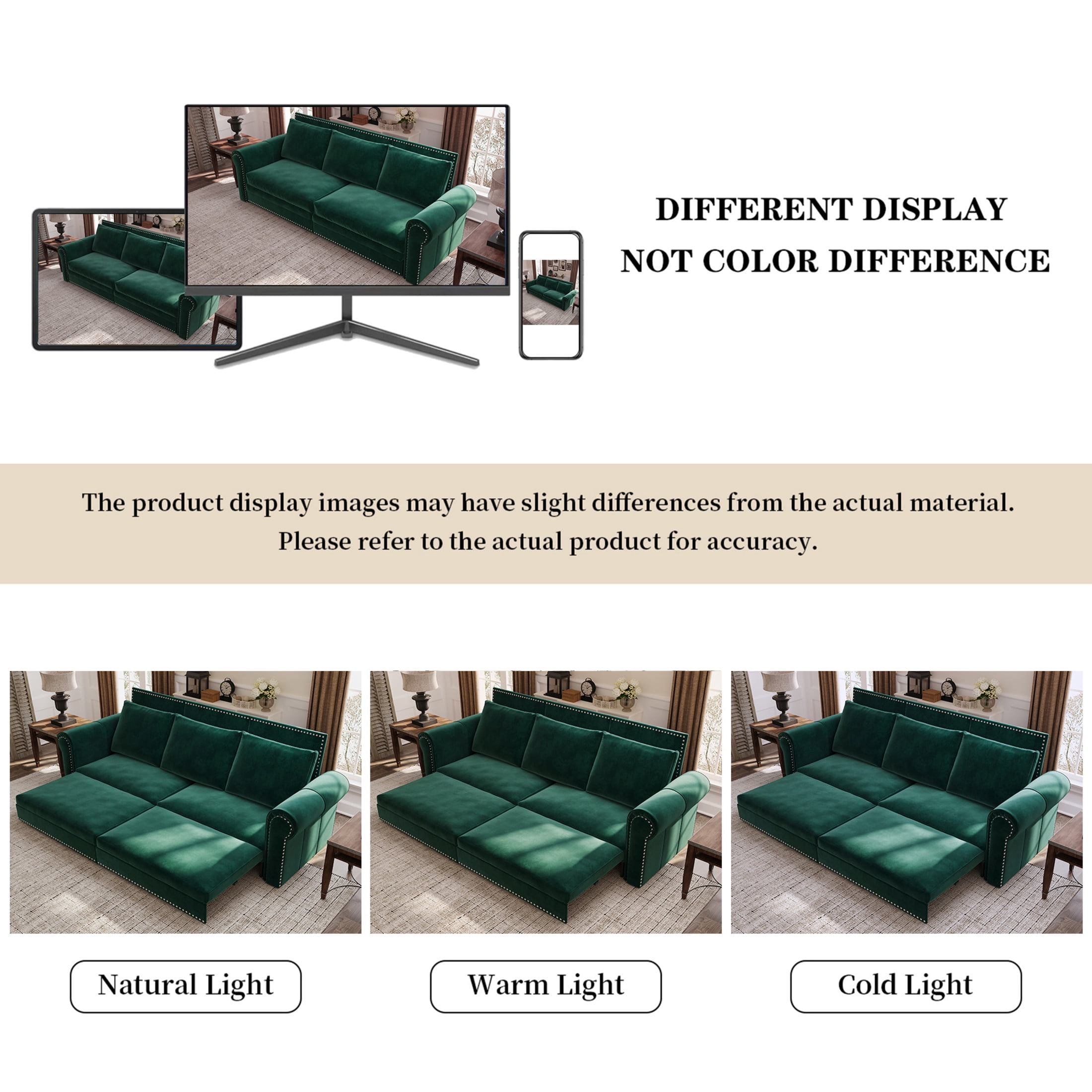 Noble House Lexair Velvet Chesterfield Pull Out Sofa Bed, 3-in-1 King Sleeper Couch with Nailheads & Rolled Arm, Green