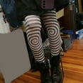 thumbnail image 6 of Women's Japanese Subcultures Punk White Silk Pantyhose Stockings Spirals Striped Patterned Opaque Tights Leggings Hosiery, 6 of 8