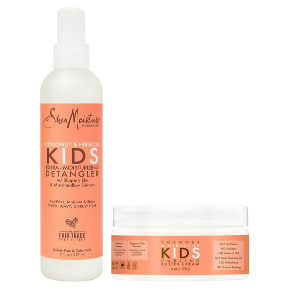 Shea Moisture Kids Curly Hair Care Set – Coconut & Hibiscus Curling Butter Cream   Extra-Moisturizing Detangler Spray for Kids with Wavy, Thick & Frizzy Hair (2 Piece Set)