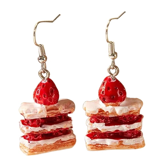 Unique Strawberry Cake Earrings Stylish Drop Earring Accessory Elegant Earwear Ornament Handmade Jewelry Gift