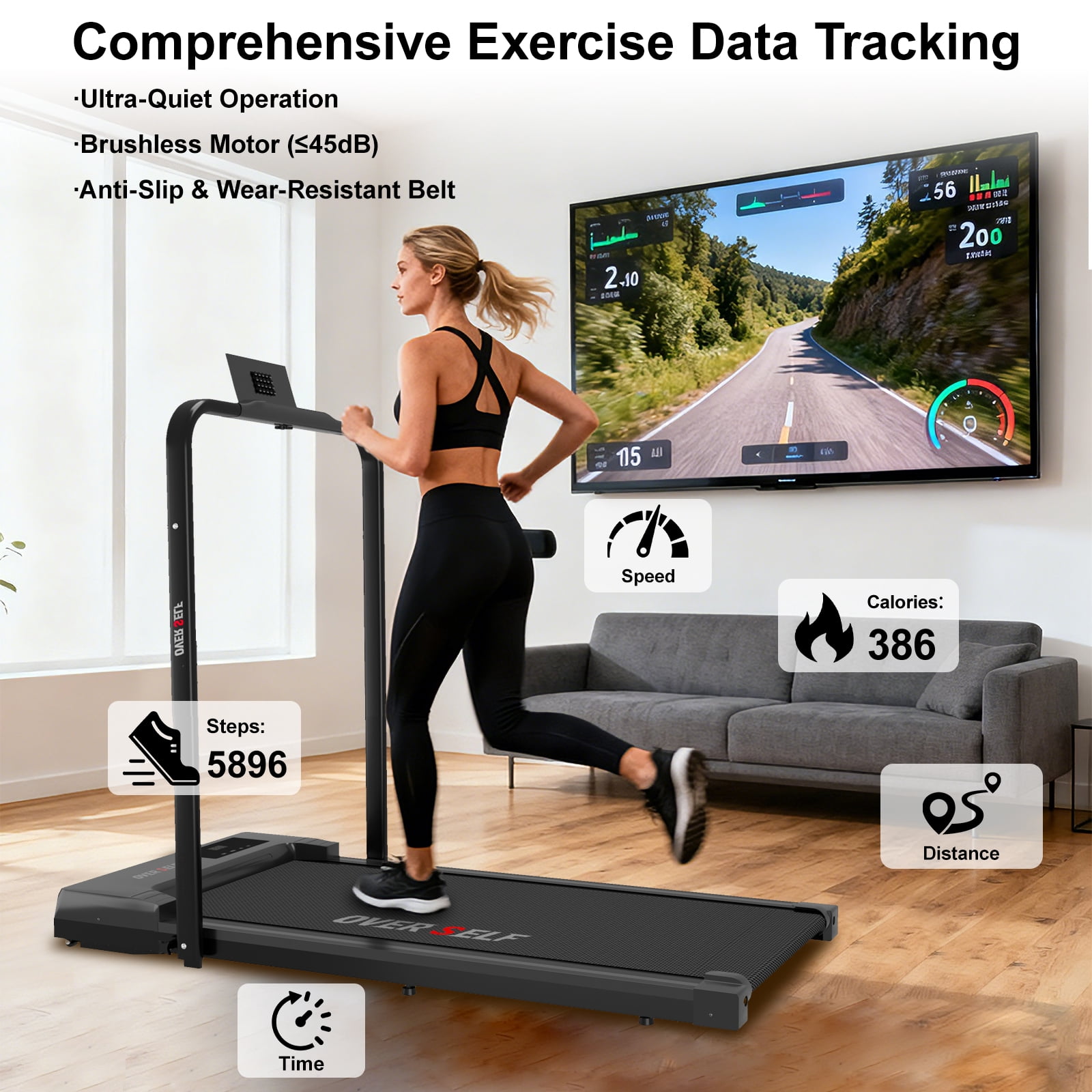 Walking Pad Treadmill with Handle,Under Desk Treadmill With Remote Control, 2.5 HPQuiet Brushless Motor, 300lbs Capacity, LED Display & Smart App, 0.6-6.2 MPH, for Home & Office Use