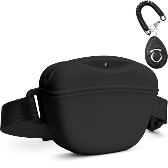 Pet Dog Training Treat Pouch with Clicker, 1.67 Cup Silicone Snack Bag with Strong Magnetic Closure, Waterproof Waist Fanny Pack for Pet Walking Travel