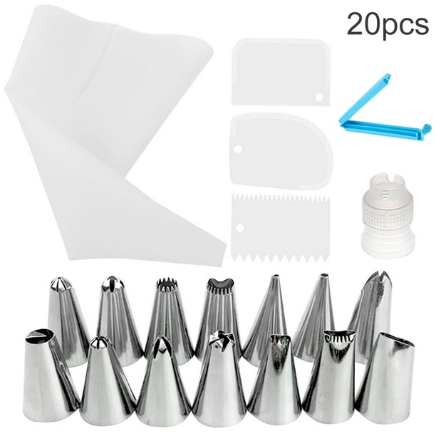 Yuarrent Juego de 20 piezas de herramientas de decoración de pasteles, Kit de boquillas para glaseado de flores para hornear Herramientas y accesorios para hornear Blanco