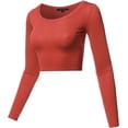 thumbnail image 2 of Women's Basic Solid Stretchable Scoop Neck Long Sleeve Crop Top, 2 of 2