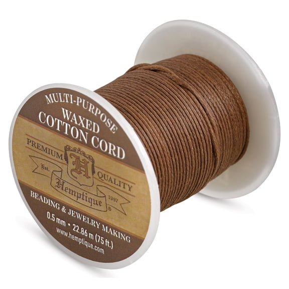 Hemptique Waxed Cotton Cord - Brown, 0.5 mm