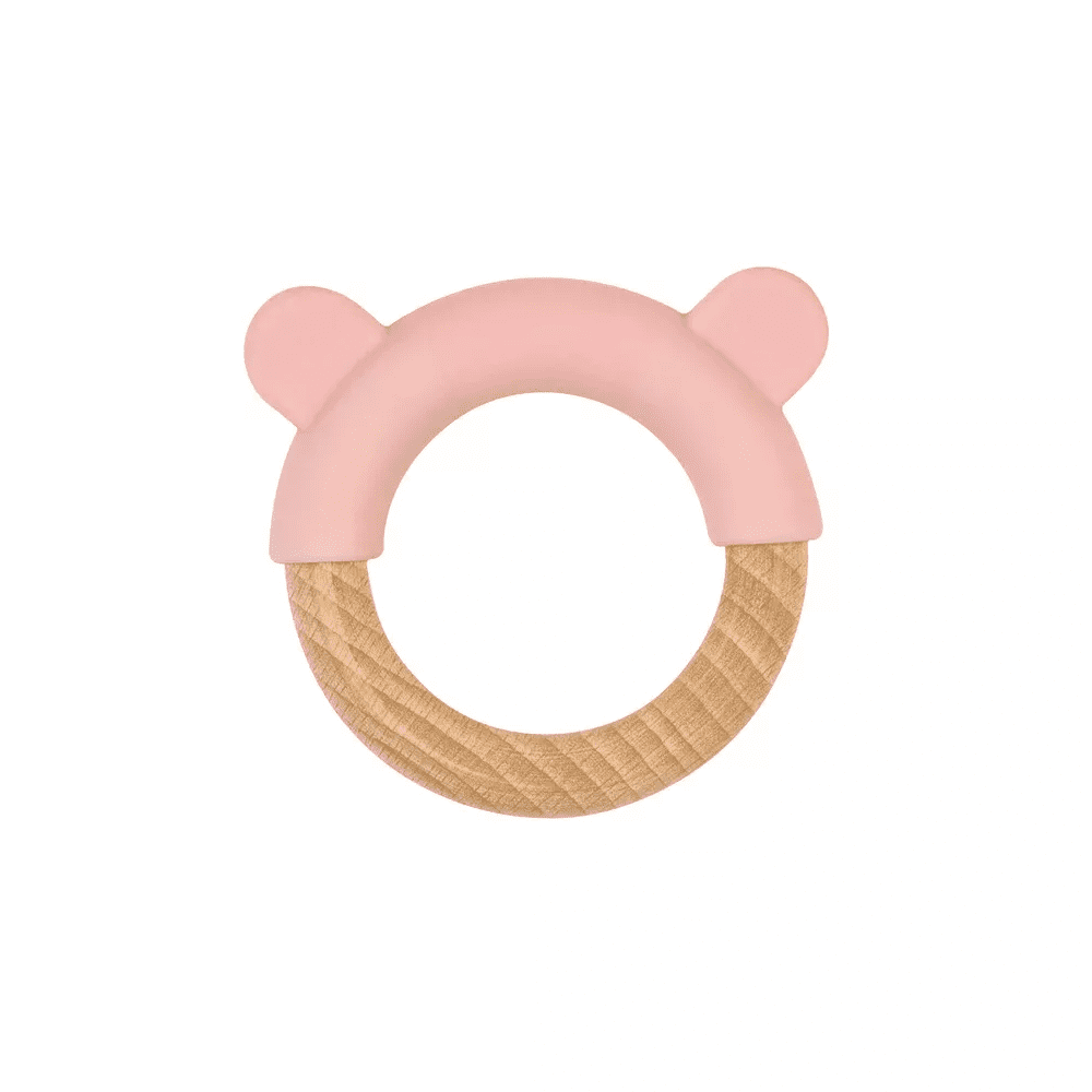 SARO Beechwood & Silicone Blue Teether - Natural Sensory Teething Toy for Babies 12-18 Months