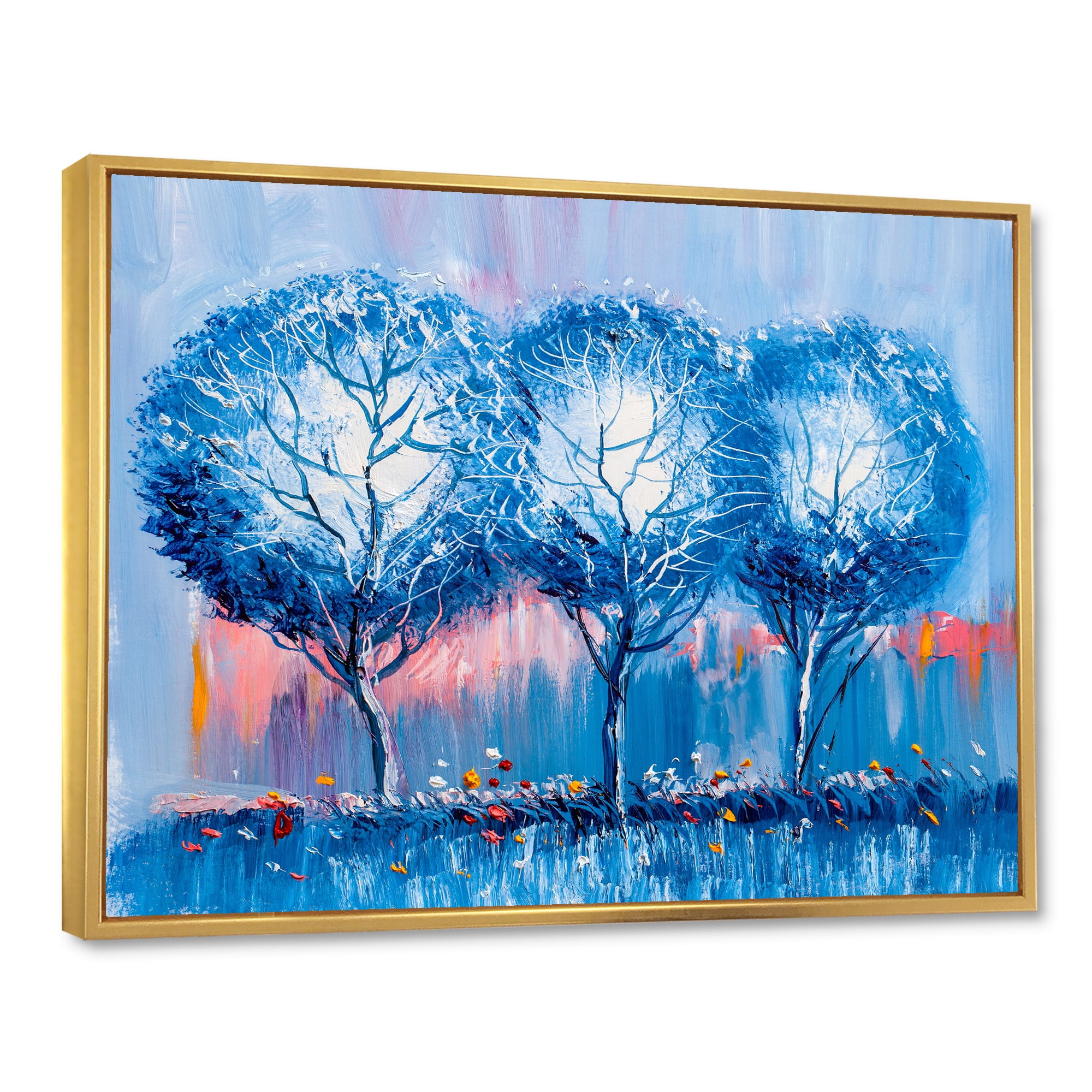 Designart 'Colourful Landscape Trees Impressionist III' Modern Framed Canvas Wall Art Print