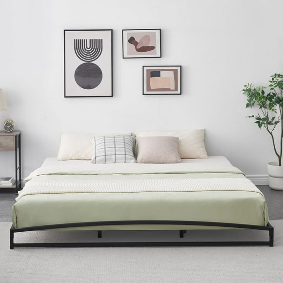 Cadre de Lit Bas Format Simple, Cadre de Lit Plateforme en Métal Robuste de 6 Pouces à Profil Bas, Base de Matelas, Aucun Sommier Requis, Silencieux, Antidérapant, Assemblage Facile, Noir