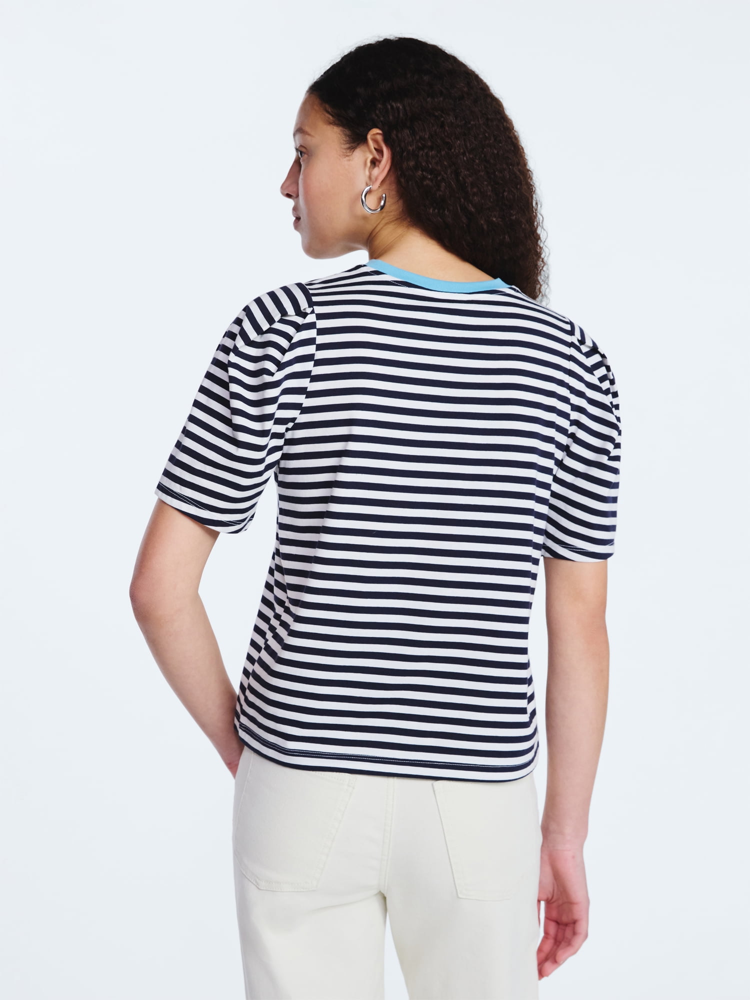 Free Assembly Women's and Women's Plus Crewneck Tee with Puff Sleeves, XS-4X