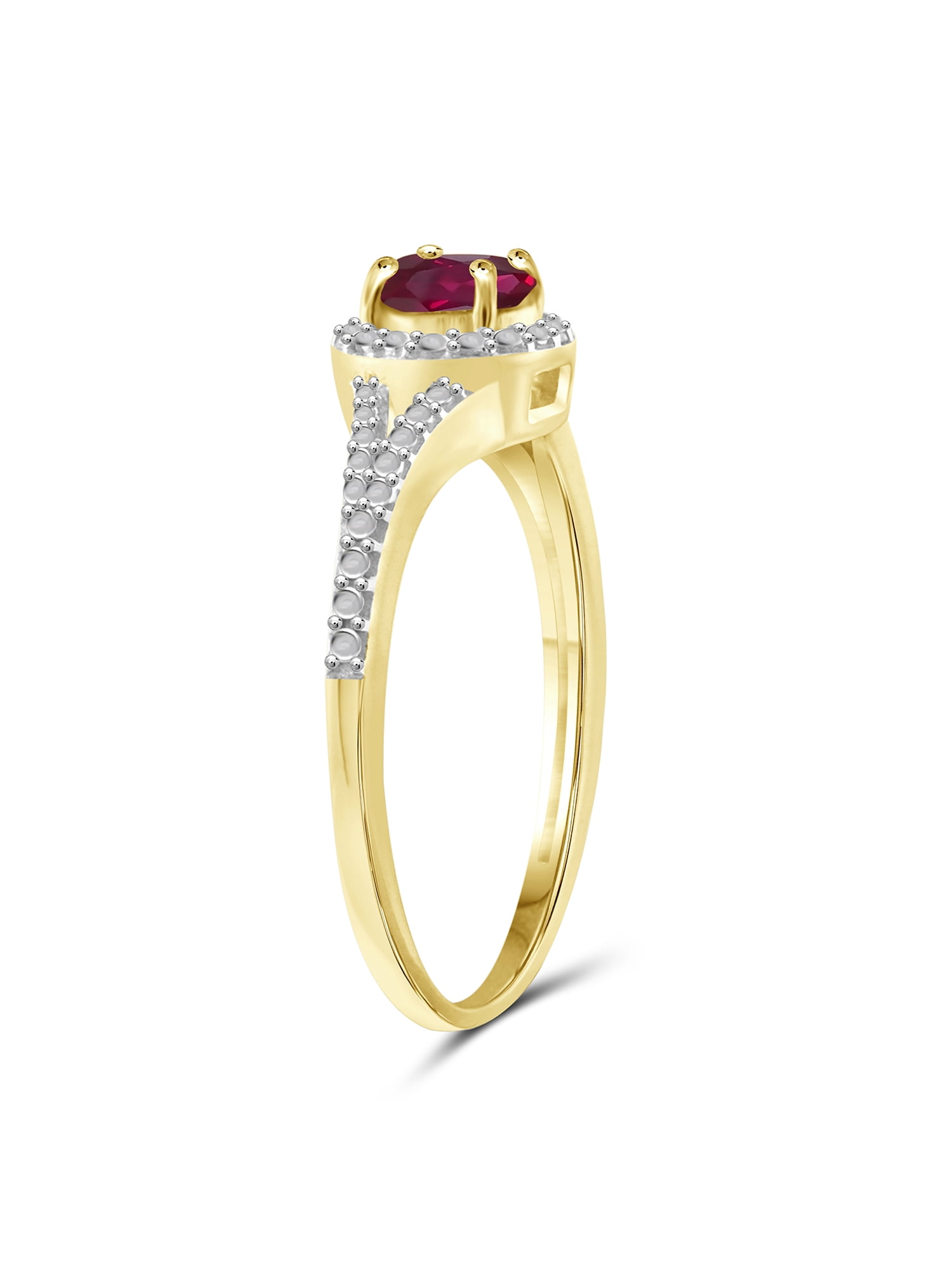 JewelersClub Ruby Ring Birthstone Jewelry – 0.75 Carat Ruby 14K Gold Plated Silver Ring Jewelry with White Diamond Accent – Gemstone Rings with Hypoallergenic 14K Gold Plated Silver Band
