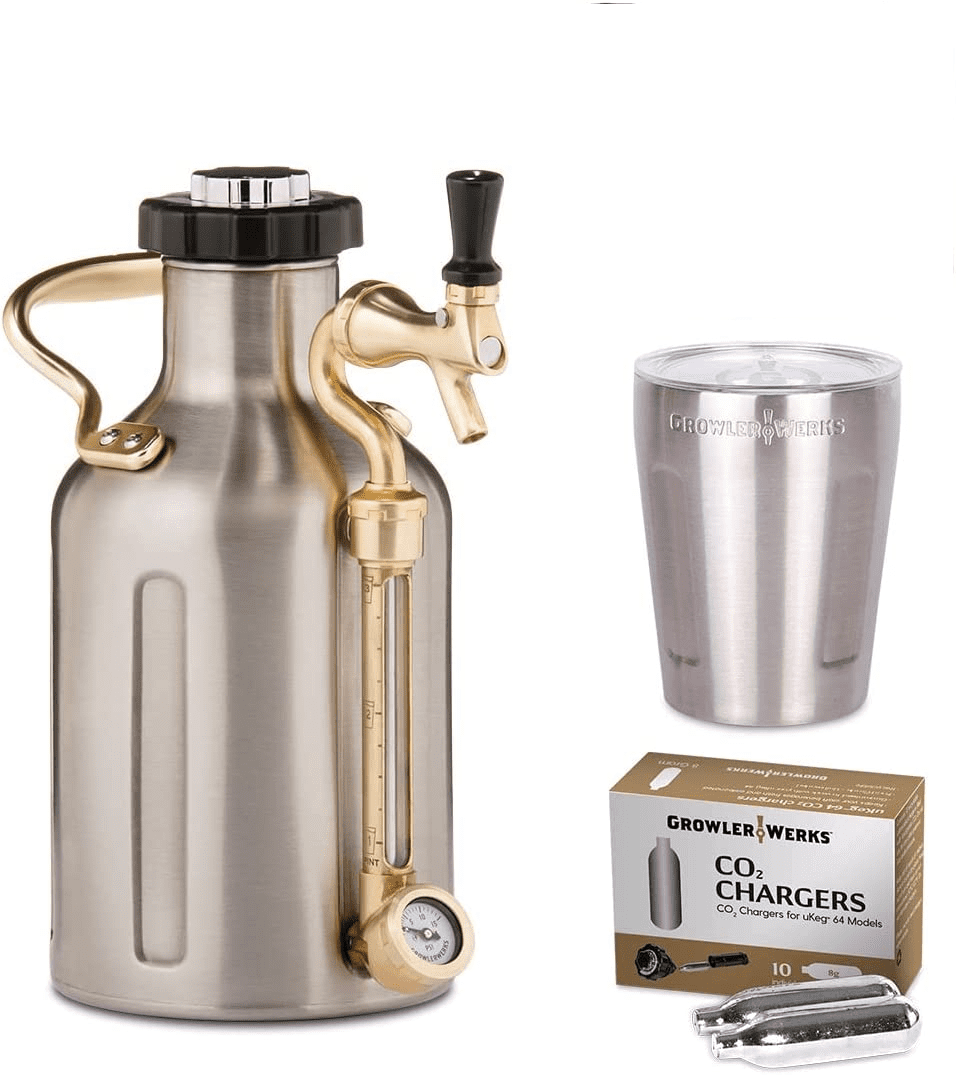 GrowlerWerks Stainless Steel Pro Bundle Includes Stainless Steel uKeg 64 Carbonated Growler