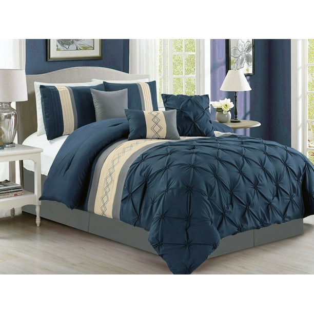 7-Pc Ruched Diamond Pinched Floral Embroidery Comforter ...