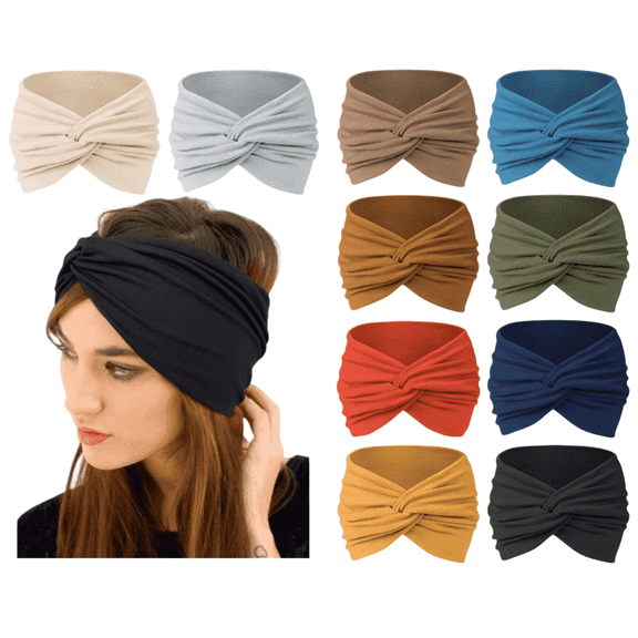 African Wide Headbands for Women, 10 Pack Non-Slip Stretch Hair Wraps | Extra Large Turban Sport Workout Head Bands, Comfy Yoga Elastic Hairbands