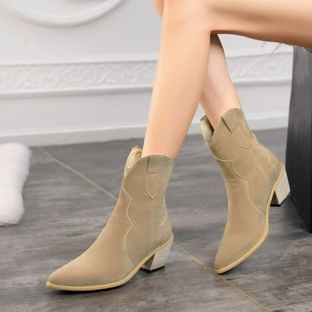 

Foreign Trade Plus Size Ladies Short Boots Pointed Toe Thick High-heeled Sleeve Low Boots Knight Boots