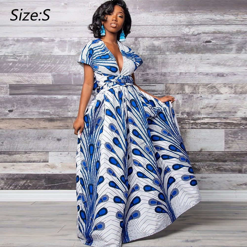 Blue and White African Dress