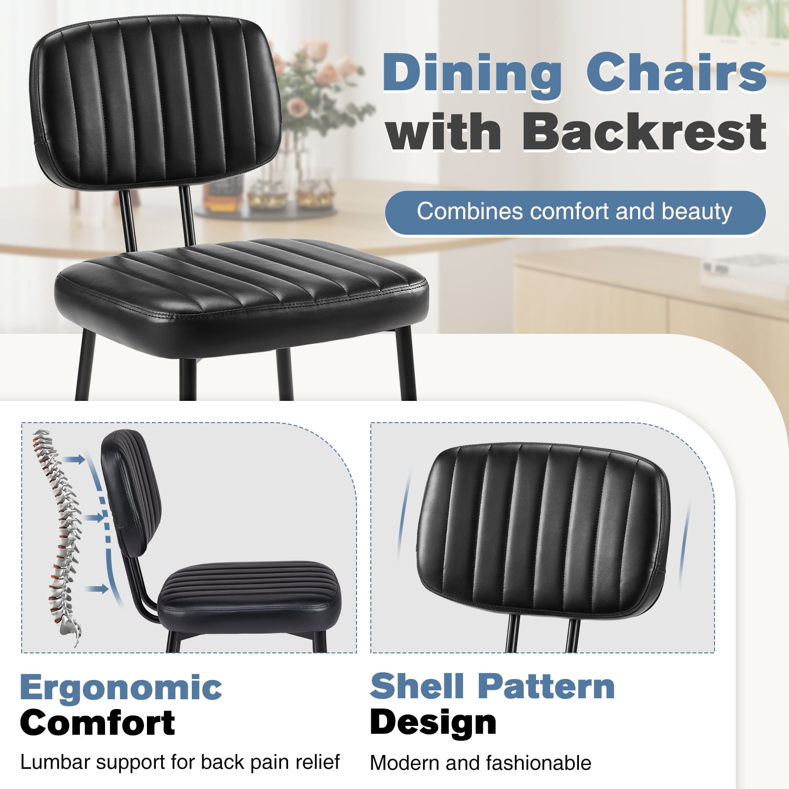 CONCETTA Mid-century Modern Dining Chairs, Kitchen Chairs Set of 2, Black
