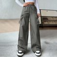 thumbnail image 4 of Neewe Womens High Waisted Loose Casual Long Straight Cargo Pants Elastic Drawstring Trousers with Pockets, 4 of 7