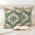 thumbnail image 3 of Green Orange Beige Boho Outdoor Waterproof Pillow Covers, Retro Ethnic Tribal Abstract Art Decorative Square Throw Pillowcase Sofa Cushion Sham for Patio/Couch/Chair, 16"x16" 2 Pack, 3 of 8