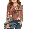 thumbnail image 2 of Drmagiyhm Girls Fall T Shirts Size 10-12 Casual Crewneck Floral Print Shirt Stylish Basic Long Sleeve T Shirt Girl Comfy Tops, Tees & Blouses 12-14 Years Wine, 2 of 5