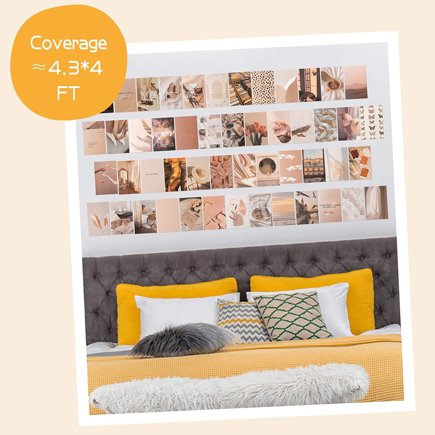 50pcs Beige Wall Collage Kit Aesthetic Pictures for 4x6” Cards Poster Room Decor 
