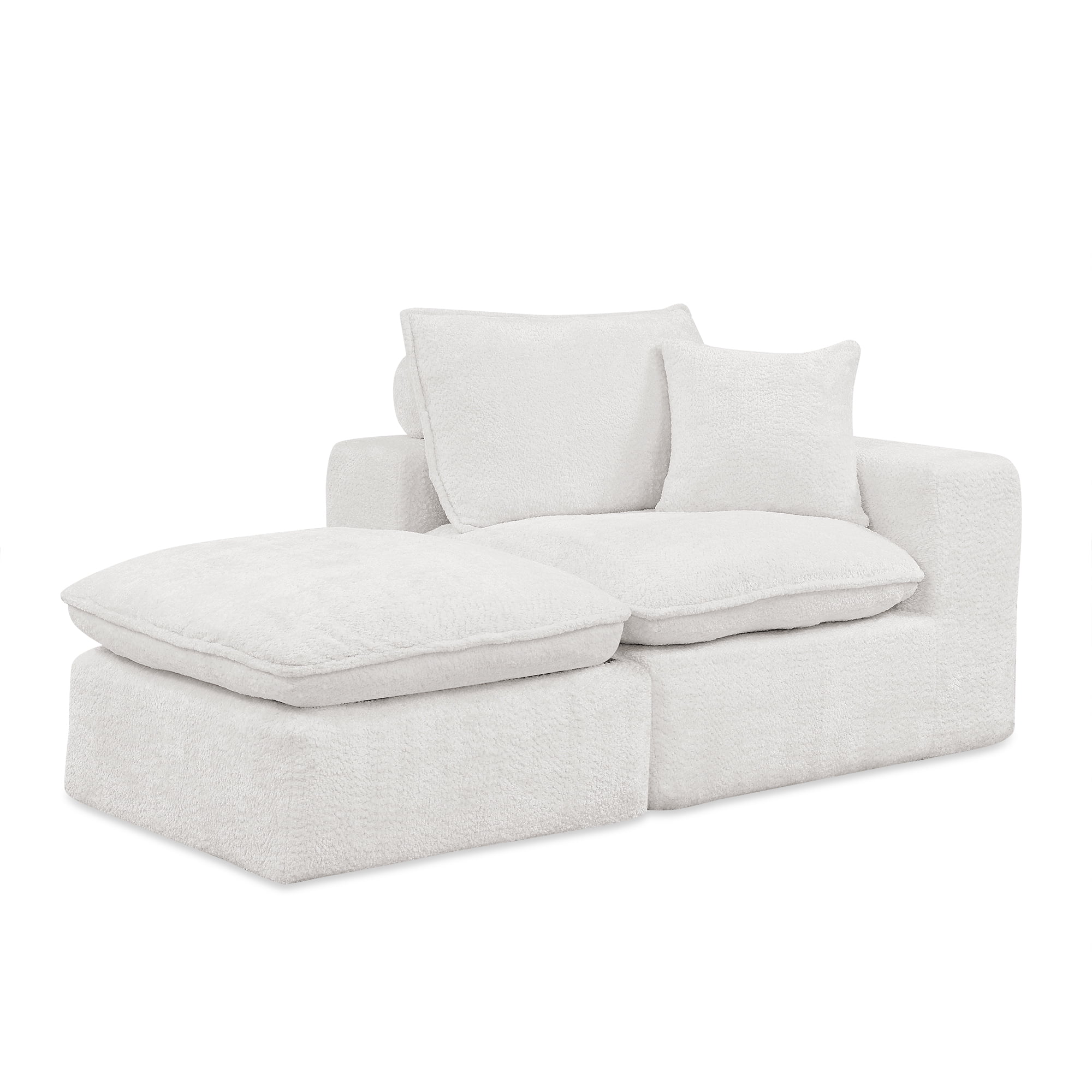 107" Boucle Sectional Sofa L Shaped Couch with Ottoman Cloud Couch 4 Seat Modular Sofa Deep Seat Living Room Furniture, Beige