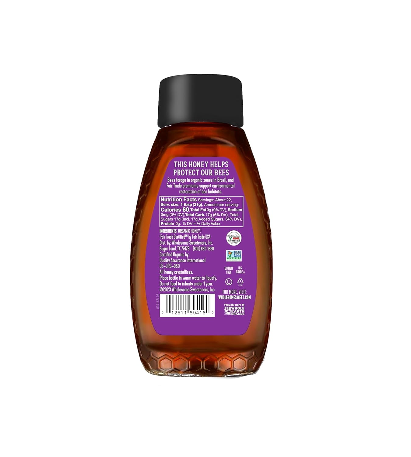 Pack of 6, Wholesome Raw Unfiltered Organic Honey Bottle, 16 oz
