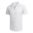 thumbnail image 3 of NSLGXD Mens Short Sleeve Linen Cotton Shirts Solid Color Spread Collar Fishing Tees Casual Button Down Shirts Summer Beach Tops for Men 2025, 3 of 5